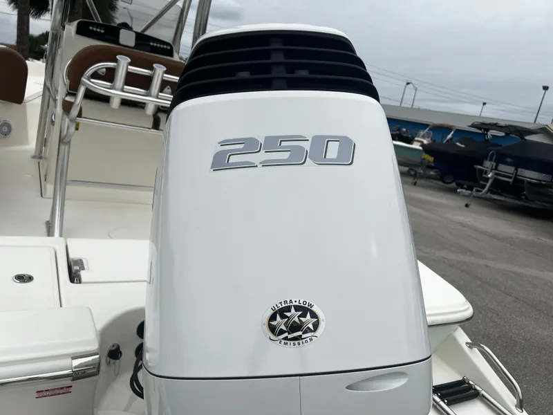 Slide: The Image of 2024 Pioneer 220 Bay Sport boat with 250 horsepower engine, ultra-low emission. - 39