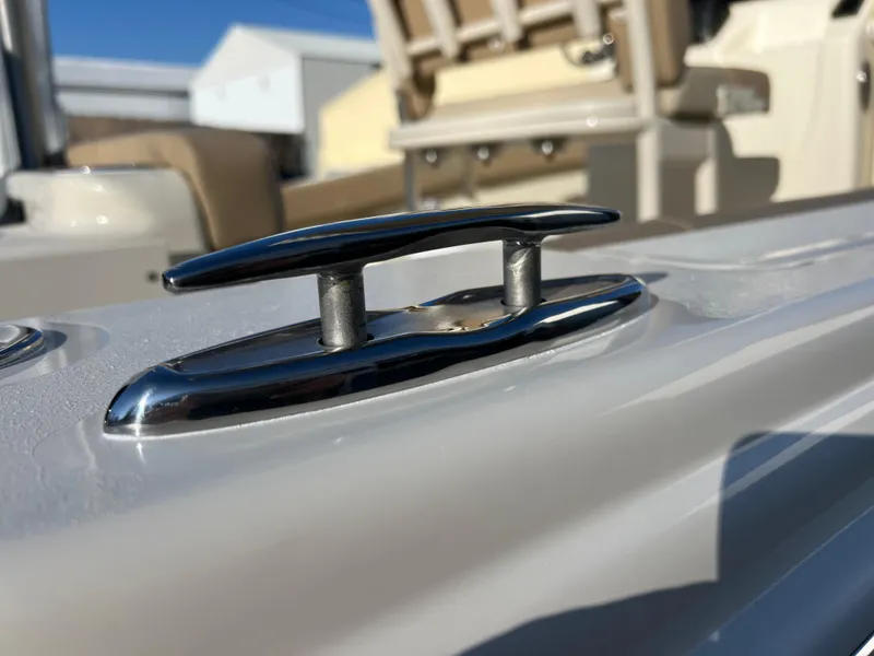 Slide: The Image of Close-up of 2024 Scout 215 XSF boat cleat in sunlight. - 49