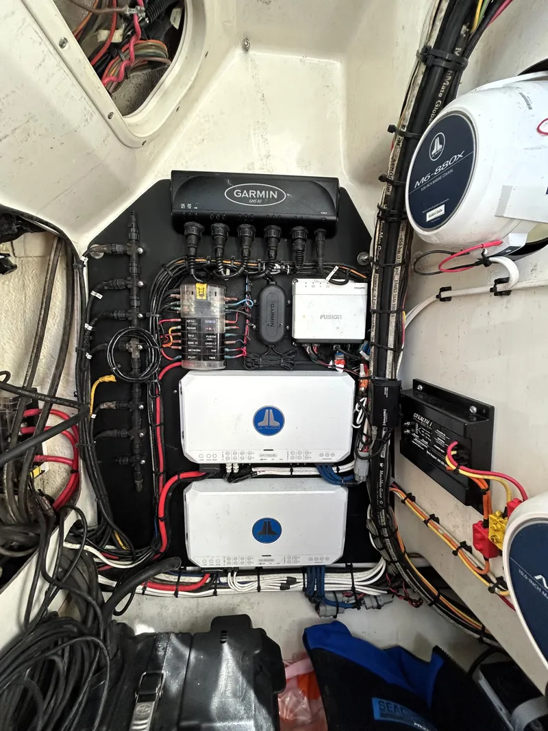 Slide: The Image of Electrical system of a 2015 Boston Whaler 210 Montauk boat with Garmin equipment. - 10