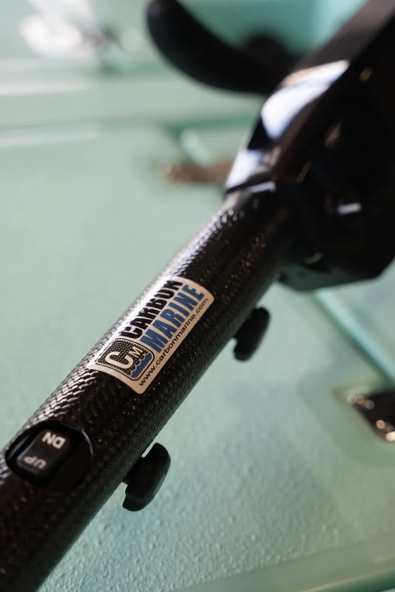 Slide: The Image of Close-up of the control handle on a 2024 Cayo Boatworks 173 boat. - 48