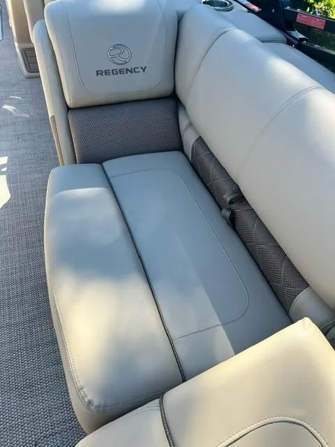 Slide: The Image of 2024 Regency 250 LE3 boat interior with luxurious seating. - 10
