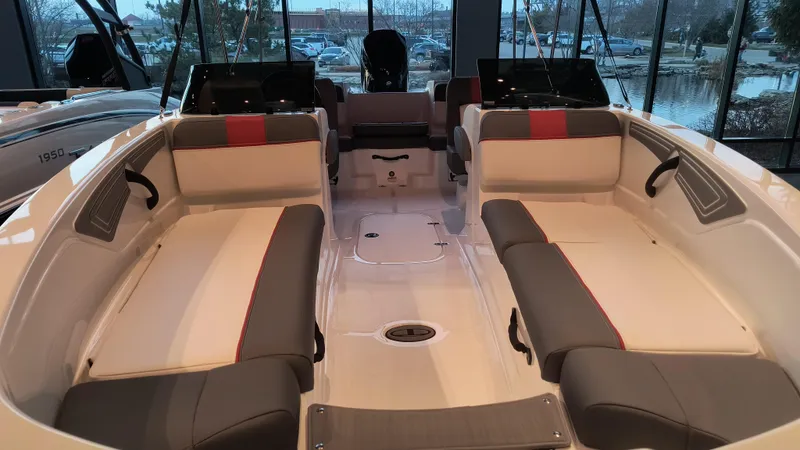 Slide: The Image of 2024 Tahoe T21 boat interior with spacious seating and modern design. - 2