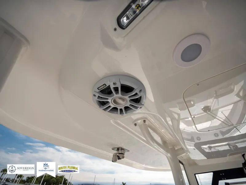 Slide: The Image of 2024 Regulator 30XO boat interior with speaker and lighting details. - 29