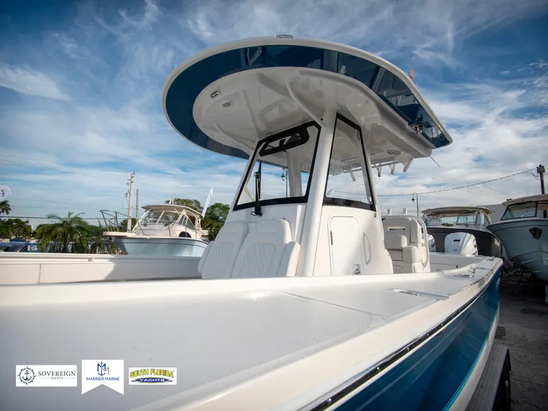 Slide: The Image of 2024 Regulator 31 boat with sleek design and modern features. - 7