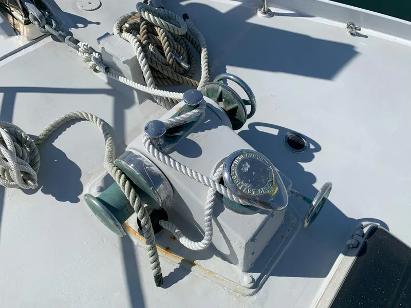 Slide: The Image of Anchor winch and ropes on a 1986 Gladding Hearn Hunt Designed 60 boat. - 11
