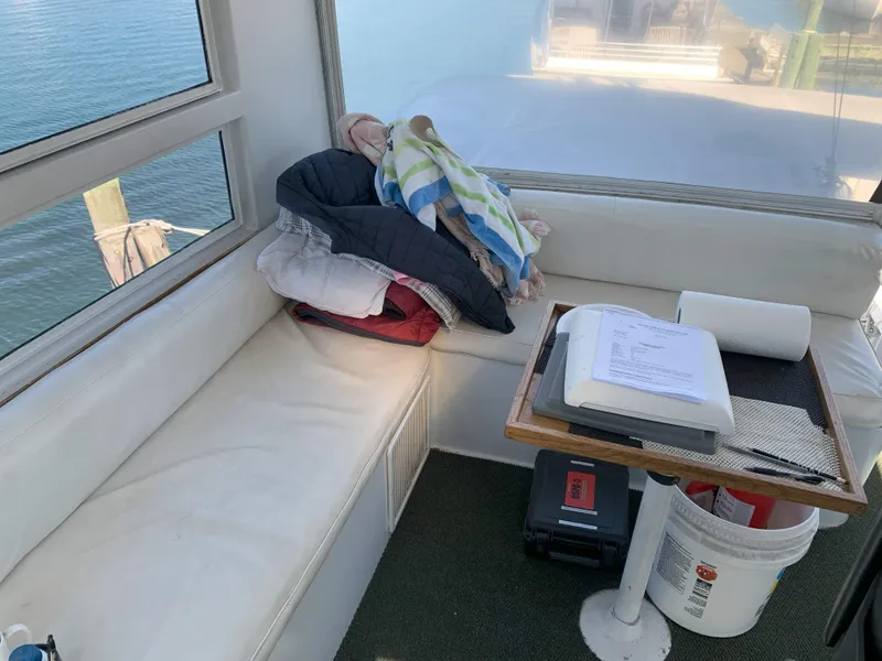 Slide: The Image of Interior of 1986 Gladding Hearn Hunt Designed 60 boat with seating and table. - 21