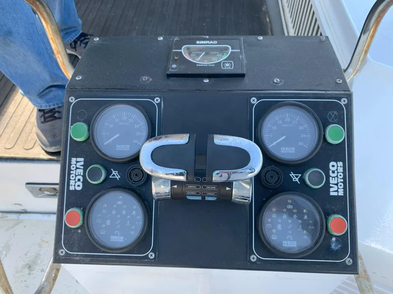 Slide: The Image of Control panel of a 1986 Gladding Hearn Hunt Designed 60 boat with Iveco Motors gauges. - 25