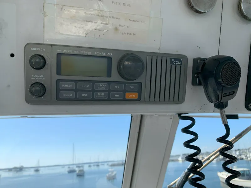 Slide: The Image of Marine radio equipment on a 1986 Gladding Hearn Hunt Designed 60 boat. - 27