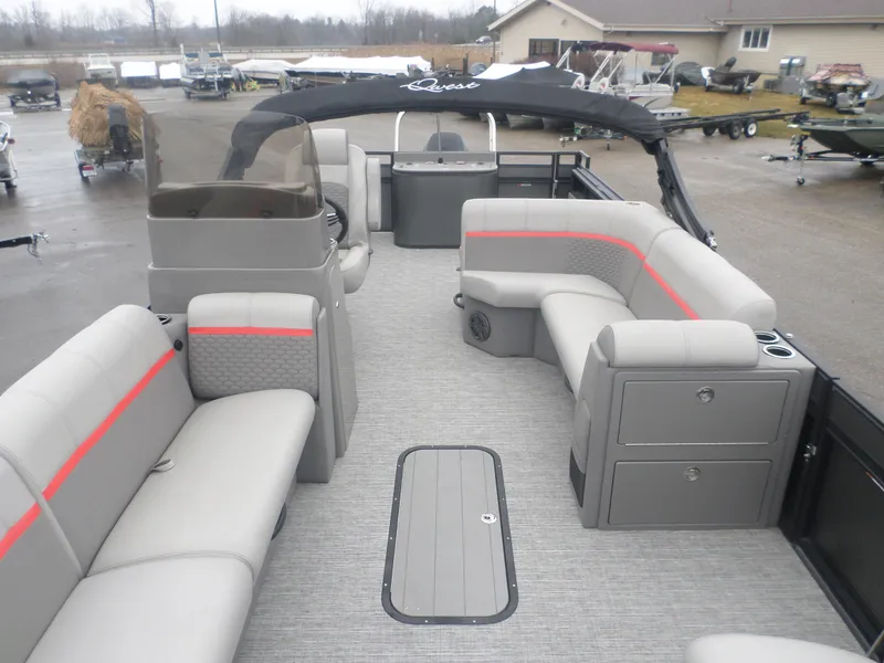 Slide: The Image of 2024 Angler Quest 8524 Family Fish LTZ pontoon boat with spacious seating and modern design. - 5