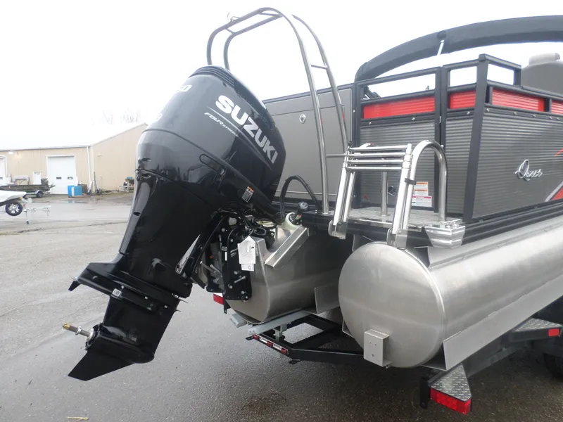 Slide: The Image of 2024 Angler Quest 8524 Family Fish LTZ with Suzuki outboard motor, rear view. - 7
