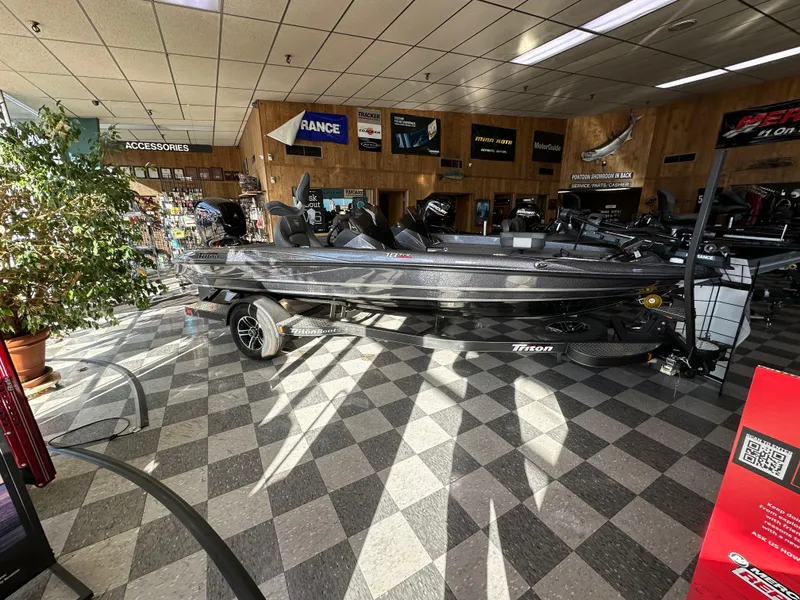 The Image of 2024 Triton 18 TrX bass boat on display in showroom. - 0