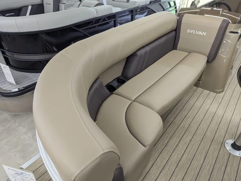 Slide: The Image of 2024 Sylvan Mirage Fish 8522 Party Fish boat with beige seating. - 2