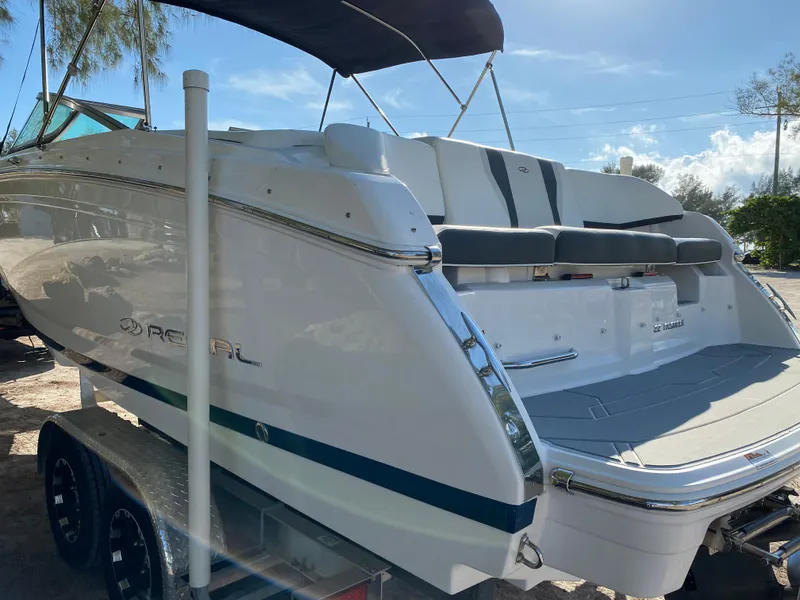 Slide: The Image of 2017 Regal 22 FasDeck boat on trailer, rear view. - 17
