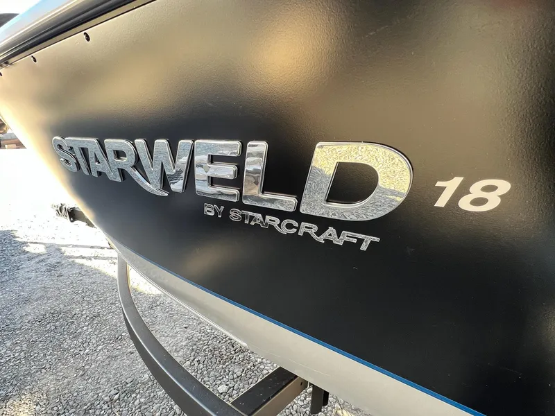 Slide: The Image of 2024 Starweld 18 Fusion boat side view with logo and model name. - 24