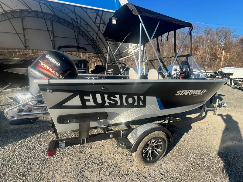 Slide: The Image of 2024 Starweld 18 Fusion boat with Yamaha outboard motor on trailer. - 5