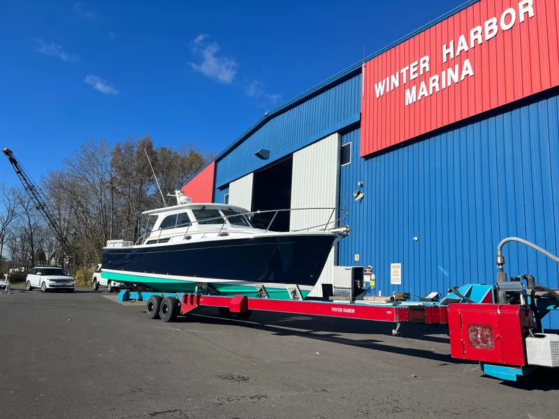 Slide: The Image of 2017 Back Cove Downeast 37 boat at Winter Harbor Marina. - 2