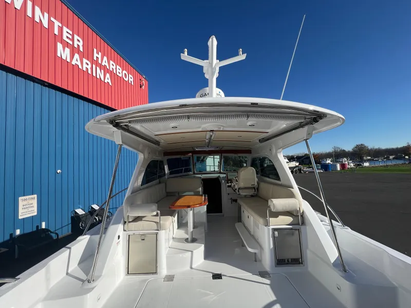 Slide: The Image of 2017 Back Cove Downeast 37 at Winter Harbor Marina, spacious deck and seating area. - 23