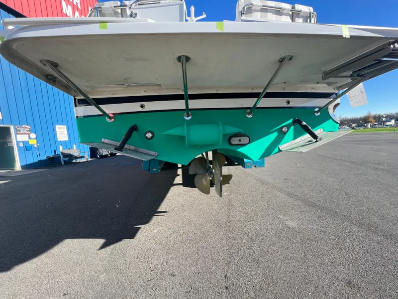 Slide: The Image of 2017 Back Cove Downeast 37 boat stern view with propeller and rudder. - 8