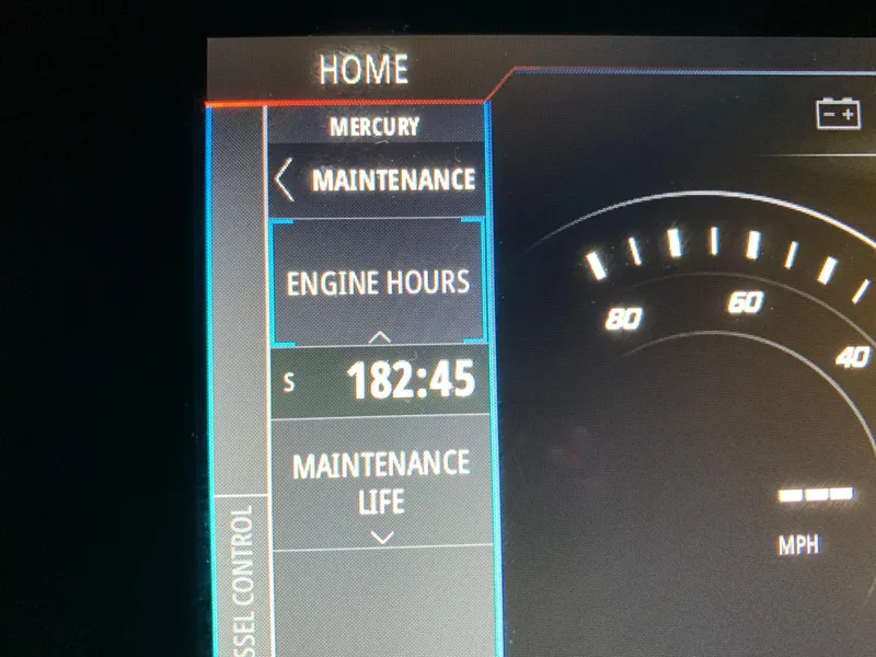 Slide: The Image of Back Cove Downeast 37 2017 engine hours display showing 182:45. - 36