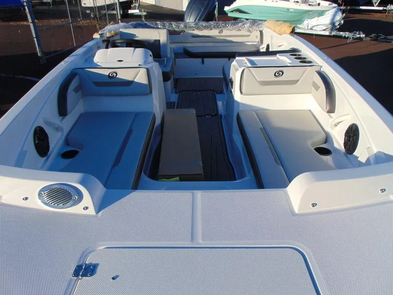 Slide: The Image of 2024 Hurricane SunDeck Sport 205 OB interior, spacious seating and modern design. - 8