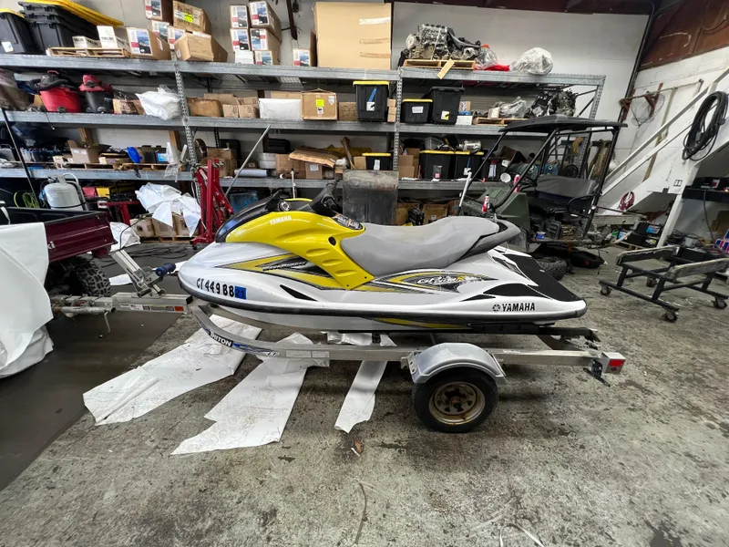 Slide: The Image of 2005 Yamaha WaveRunner GP 800R on trailer in a cluttered garage. - 3