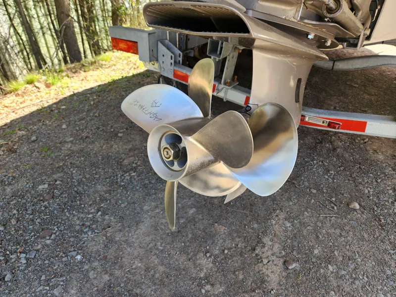 Slide: The Image of Close-up of a 2011 Cobalt A25 boat propeller on a trailer. - 5
