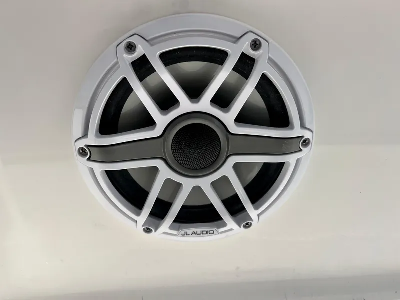 Slide: The Image of Close-up of JL Audio speaker on 2024 Robalo 246 Cayman boat. - 36