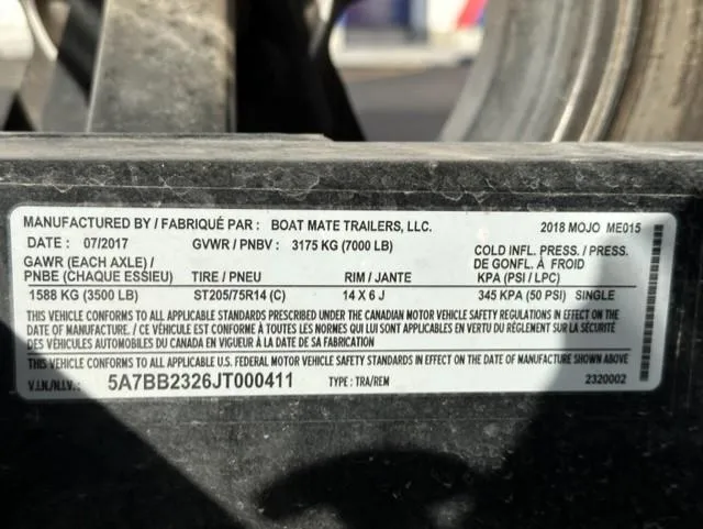 Slide: The Image of Label on 2018 Moomba Mojo trailer detailing specifications and safety standards compliance. - 21