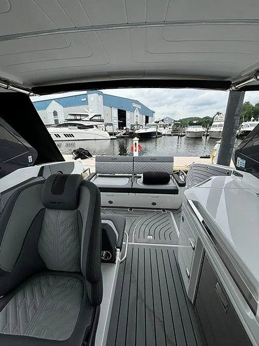 Slide: The Image of 2024 Galeon 325 GTO luxury yacht interior with marina view. - 10