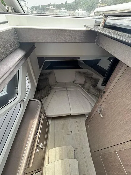 Slide: The Image of Interior cabin of 2024 Galeon 325 GTO yacht with modern furnishings. - 19