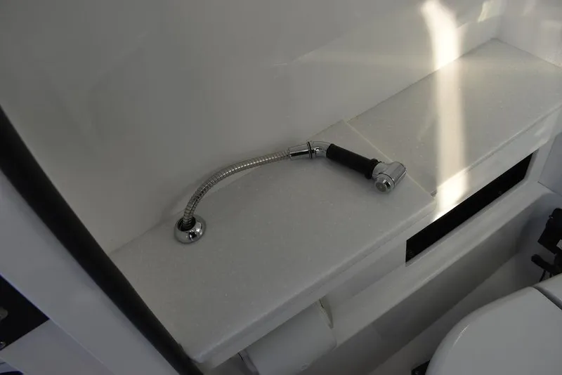Slide: The Image of 2024 Blackfin 252DC boat interior with a flexible hose and modern fixtures. - 37