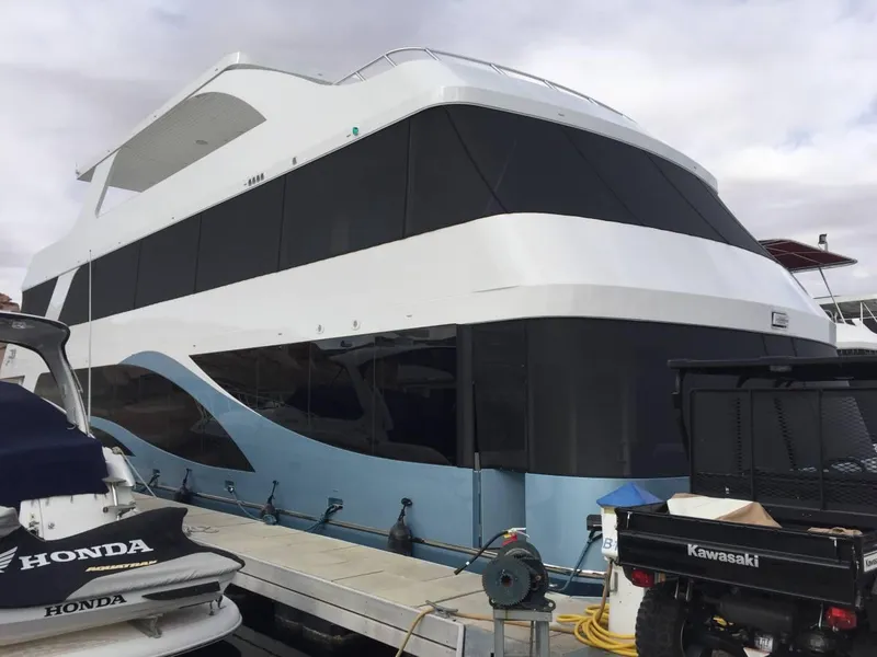 Slide: The Image of Luxury yacht "Adonia Azul Trip #1" on serene water, 2017 model. - 1