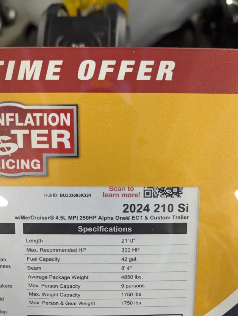 Slide: The Image of 2024 Tahoe 210 Si boat specifications and limited-time offer details. - 8