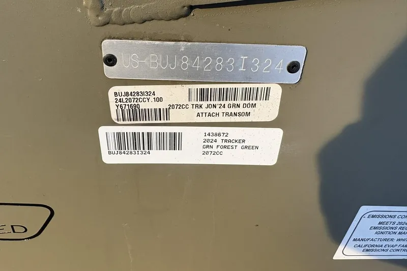 Slide: The Image of Serial number stickers on 2024 Tracker Grizzly 2072 CC boat. - 14