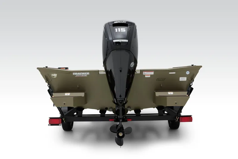 Slide: The Image of 2024 Tracker Grizzly 2072 CC boat rear view with Mercury 115 outboard motor. - 22