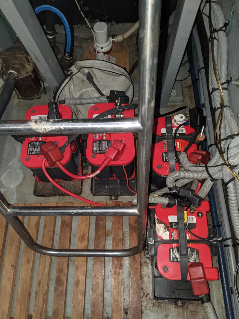 Slide: The Image of Battery compartment of a 1989 Sea Ray 380 Aft Cabin boat. - 42