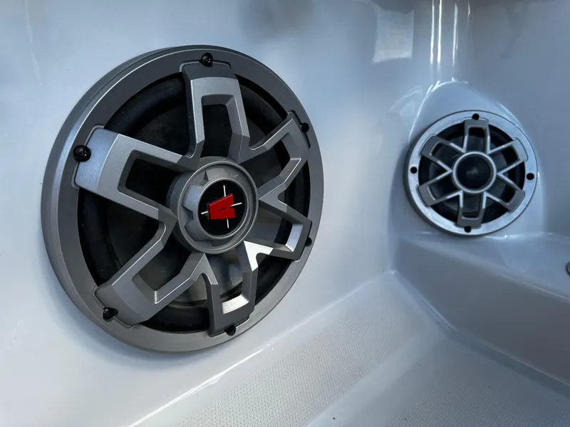 Slide: The Image of Close-up of speakers in a 2021 Axis T22 boat. - 34