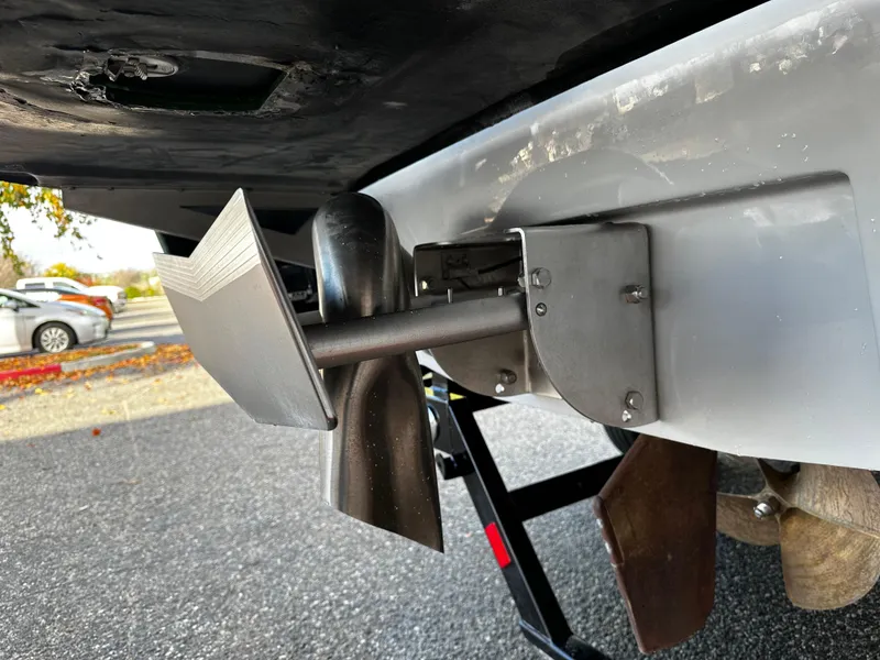 Slide: The Image of Close-up of 2021 Axis T22 boat propeller and rudder system. - 9