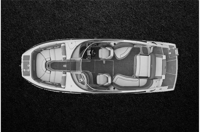 Slide: The Image of Top view of 2024 Crownline E255 boat with spacious seating and modern design. - 21