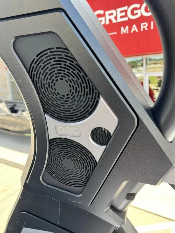 Slide: The Image of Close-up of 2024 Supra SA 400 boat's DSD audio system at dealership. - 16