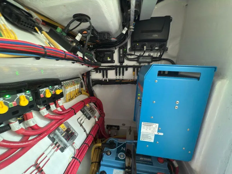 Slide: The Image of 2025 Mag Bay 38 CC electrical system with wiring and components. - 18