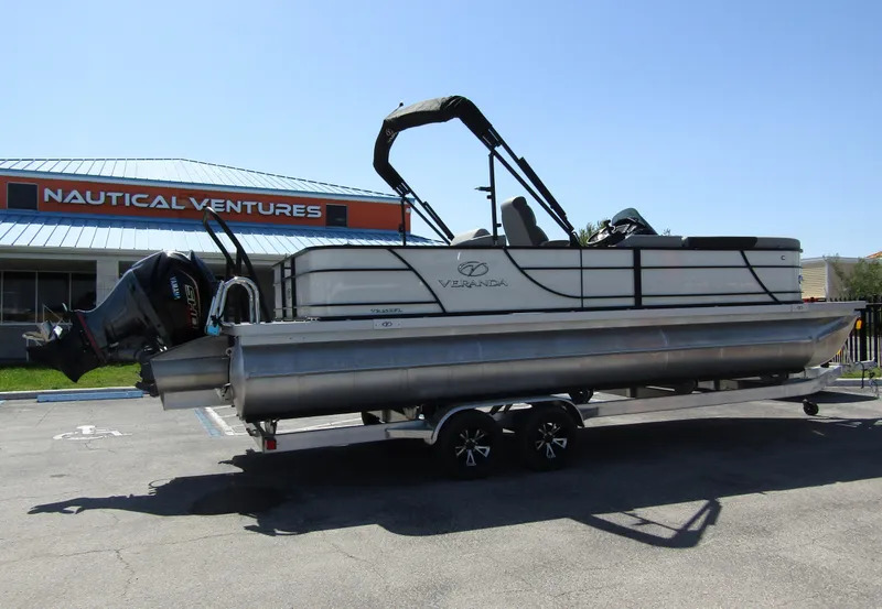 Slide: The Image of 2024 Veranda RELAX VR25RFL pontoon boat on trailer at Nautical Ventures. - 3