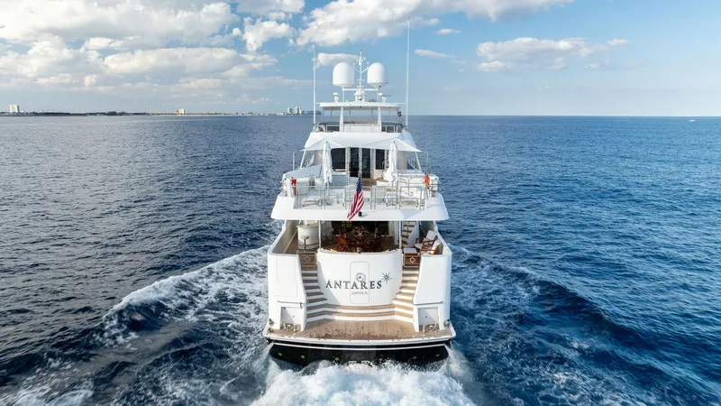 Slide: The Image of Westport 130 yacht cruising on open sea, rear view, 2008 model. - 6