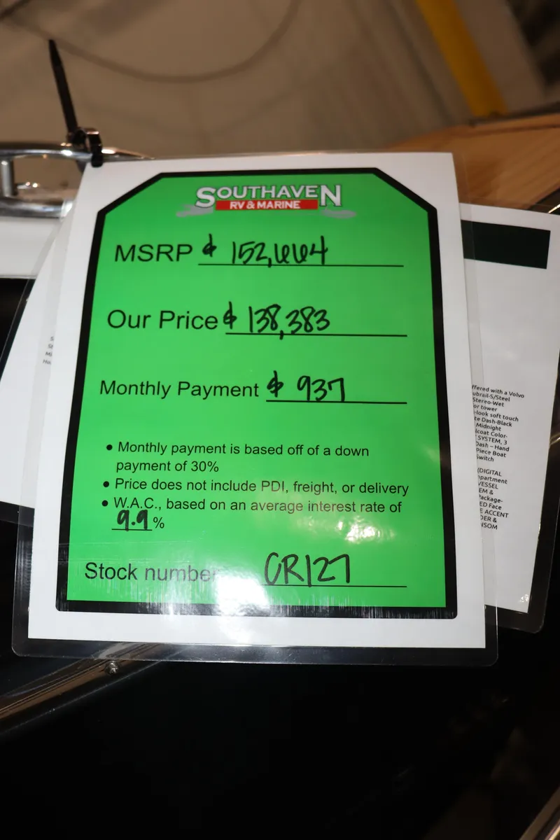 Slide: The Image of Price tag for 2024 Crownline 240 SS SURF boat with MSRP and monthly payment details. - 26