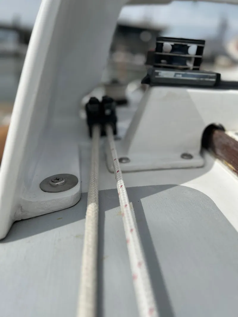 Slide: The Image of Close-up of rigging on a 1985 Cape Dory 270 sailboat. - 36