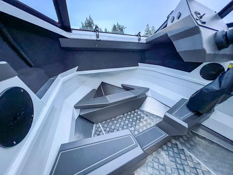 Slide: The Image of Interior of 2024 Stabicraft 1850 Fisher boat with modern seating and dashboard. - 6