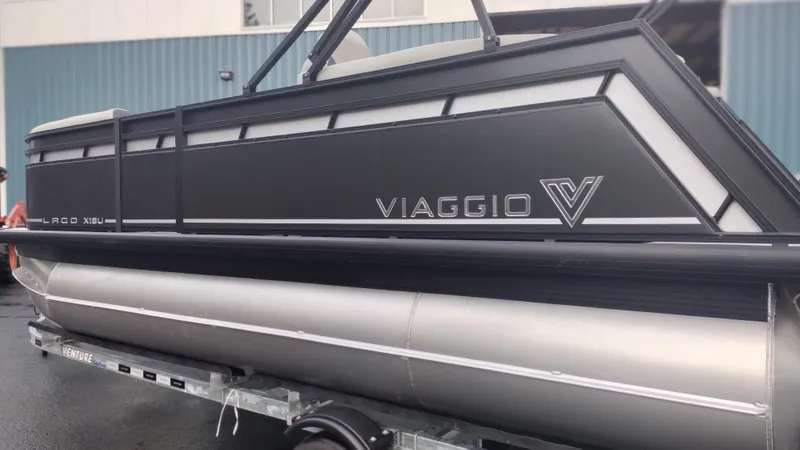 Slide: The Image of 2024 Viaggio Lago X18U pontoon boat on trailer. - 4