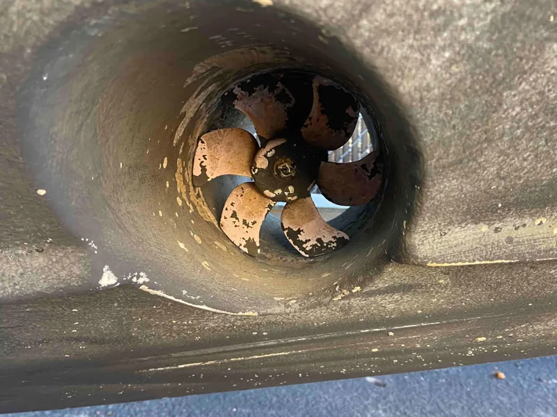 Slide: The Image of Close-up of a 2014 Wellcraft 35 Scarab Tournament boat propeller. - 18