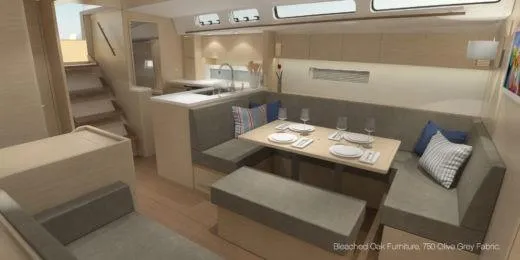 Slide: The Image of Luxurious interior of 2025 X-Yachts X-4.9 with modern dining area and sleek design. - 19