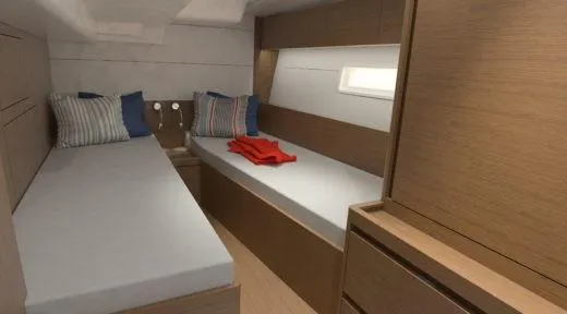 Slide: The Image of Luxurious cabin interior of 2025 X-Yachts X-4.9 with twin beds and modern design. - 20